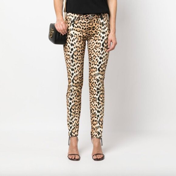 NWT Roberto Cavalli Leopard Skinny Jeans Size IT 44 - Picture 1 of 5